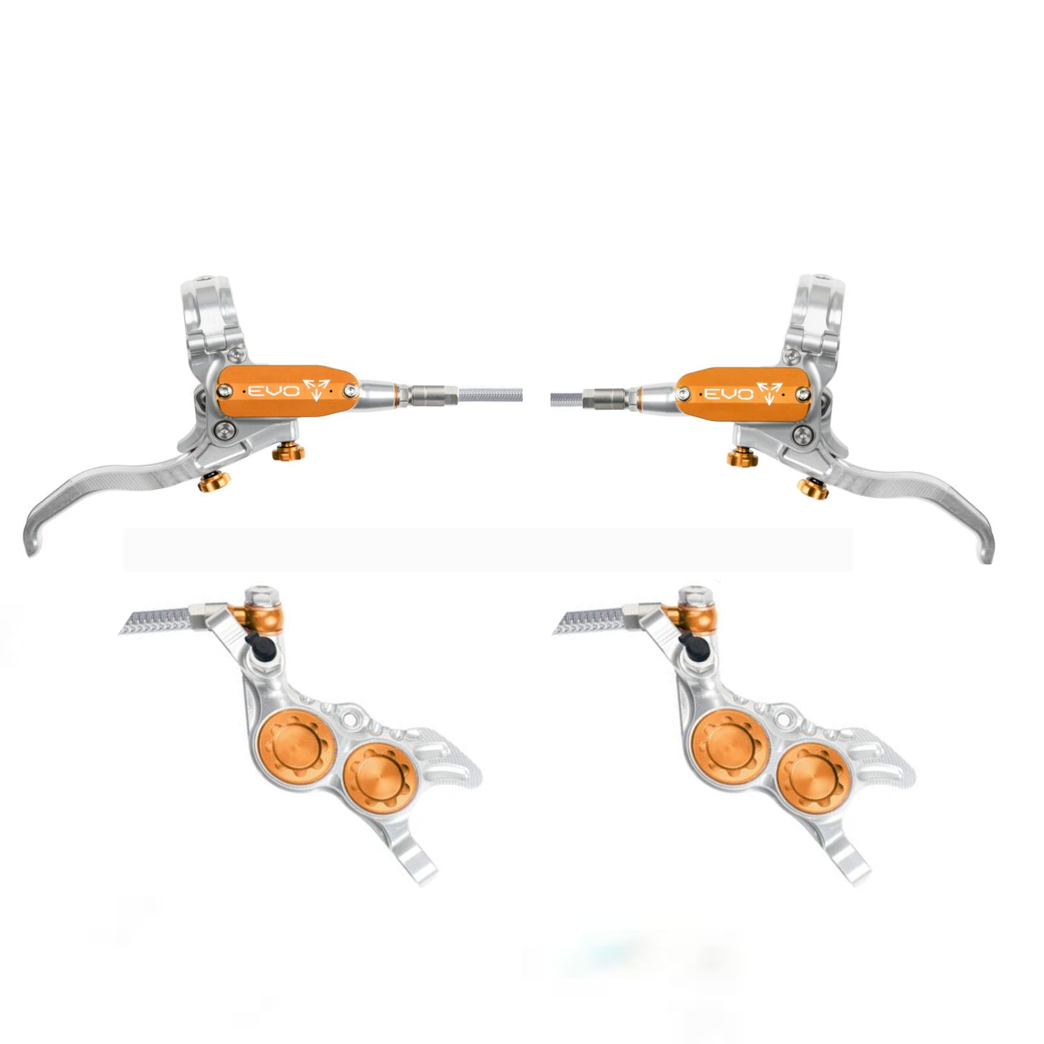 Frenos Hope EVO GR4 - No Rotor - Silver/Orange - Braided